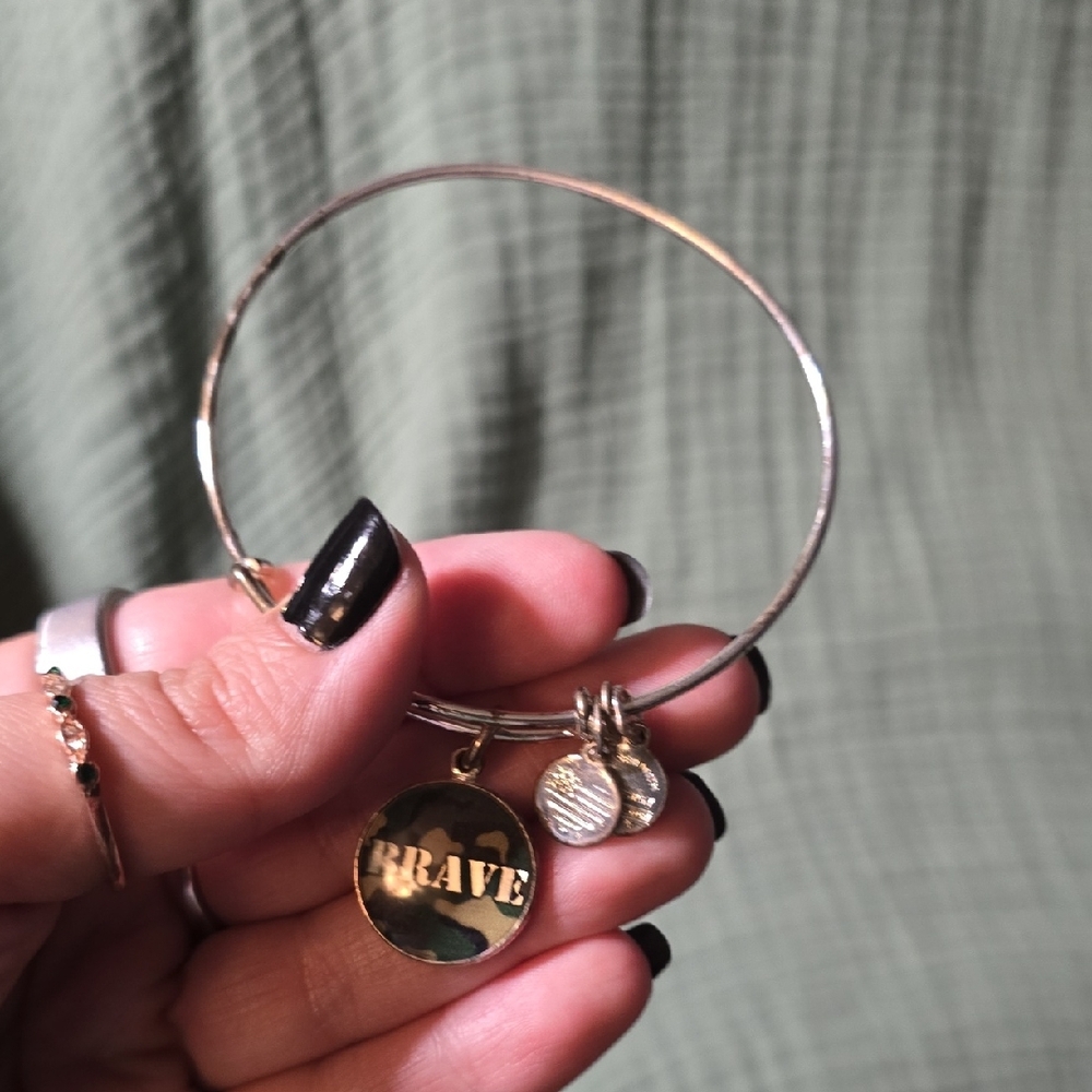 Alex and Ani Silver Bangle with Camo Charm - Picture 2 of 3
